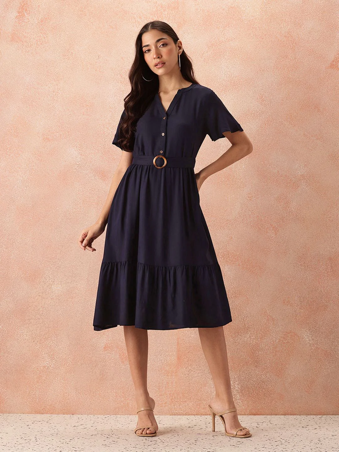all about you A-Line Midi Dress with Belt - Image 3