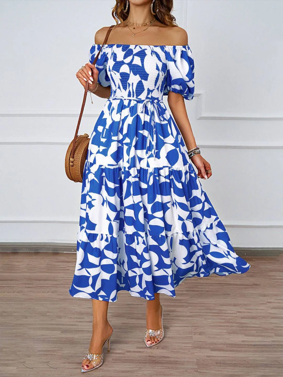 all about you Abstract Print Off-Shoulder Fit & Flare Midi Dress - Image 5