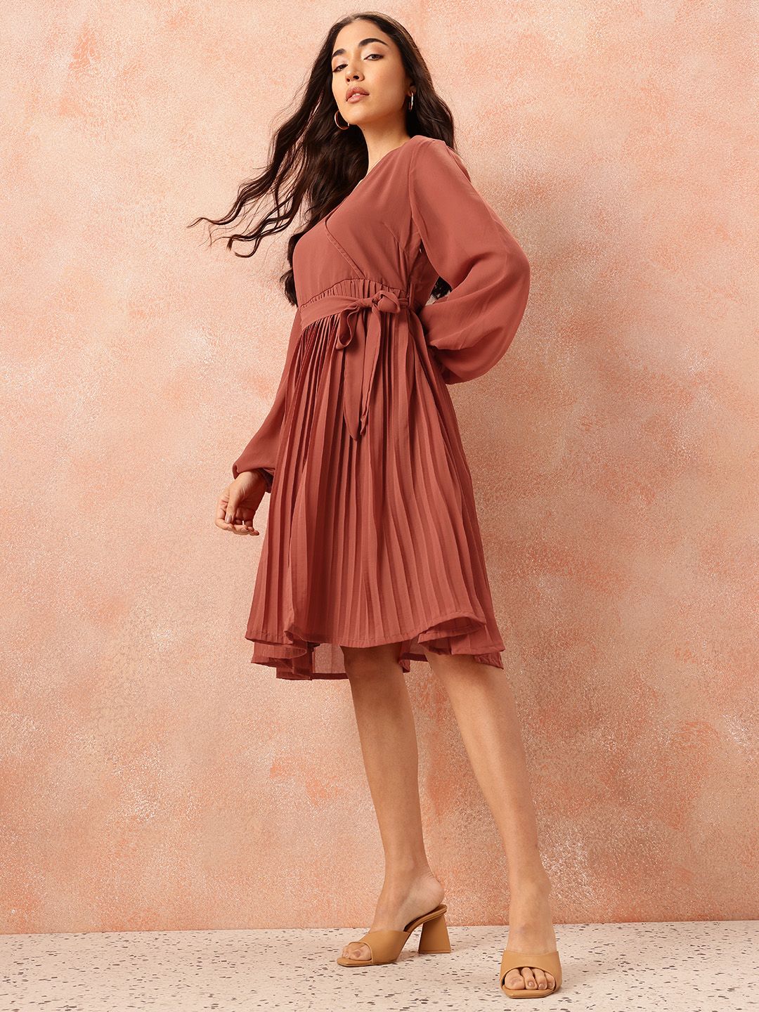 all about you Box Pleats Wrap Dress with Belt - Image 4