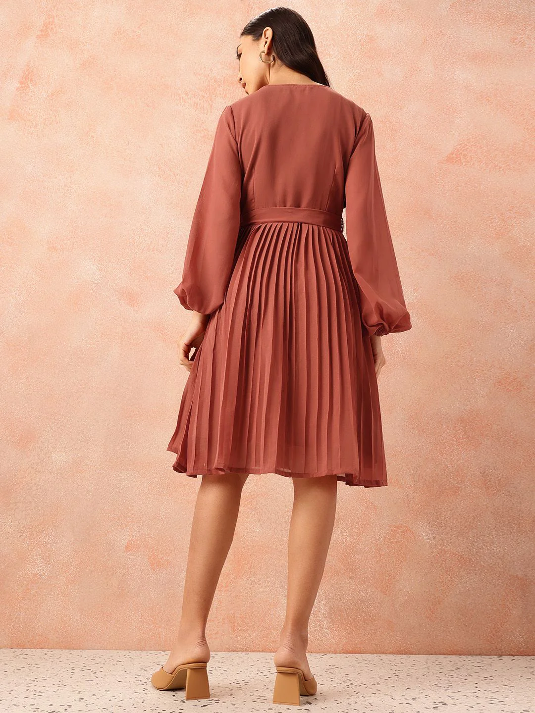 all about you Box Pleats Wrap Dress with Belt - Image 5