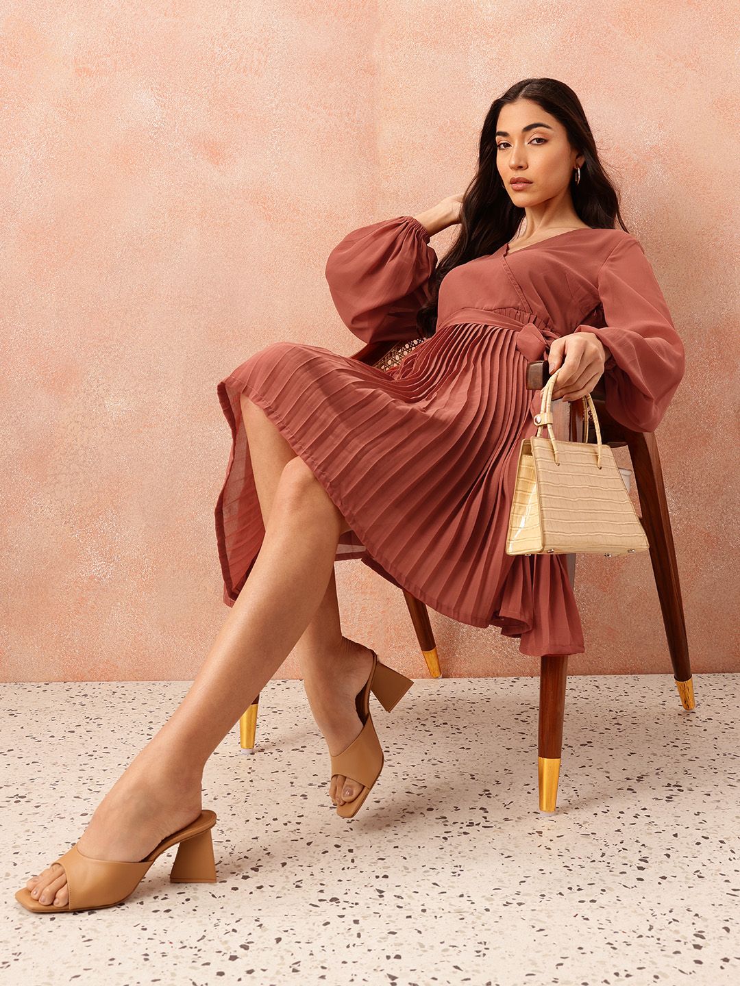 all about you Box Pleats Wrap Dress with Belt - Image 6