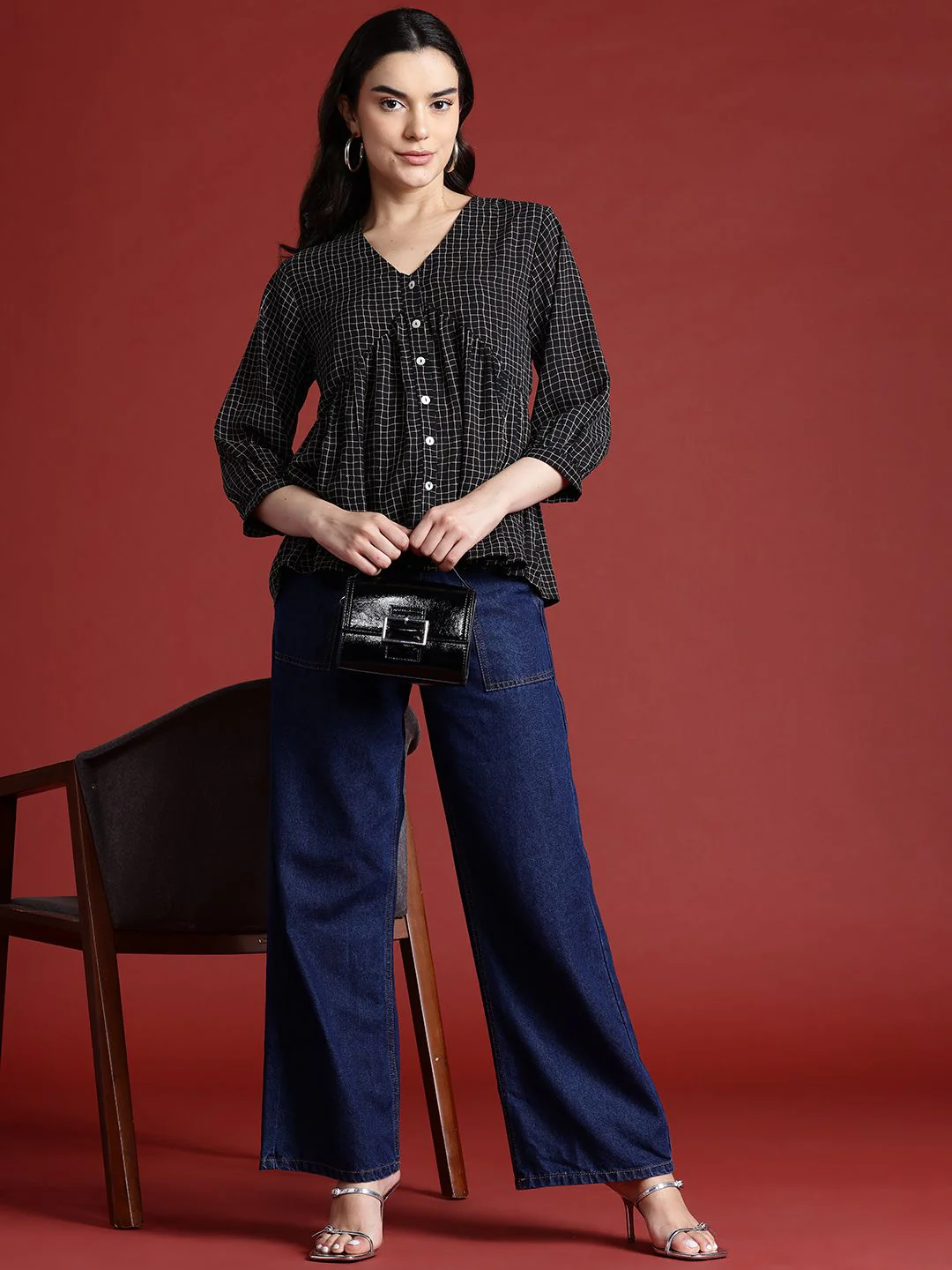 all about you Checked Print Puff Sleeve Empire Top - Image 4