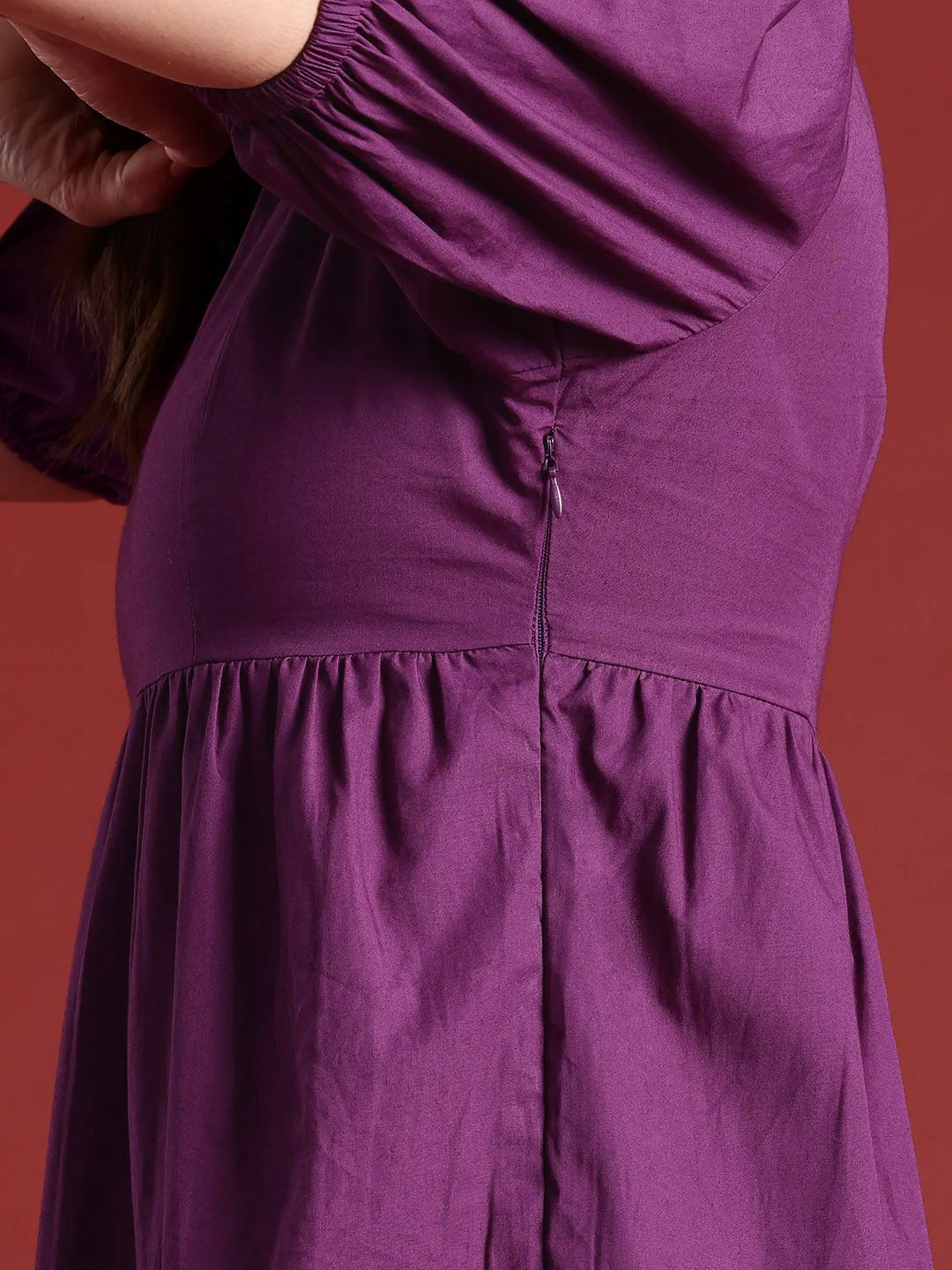 all about you Cotton Puff Sleeves Tiered A-Line Dress - Image 6
