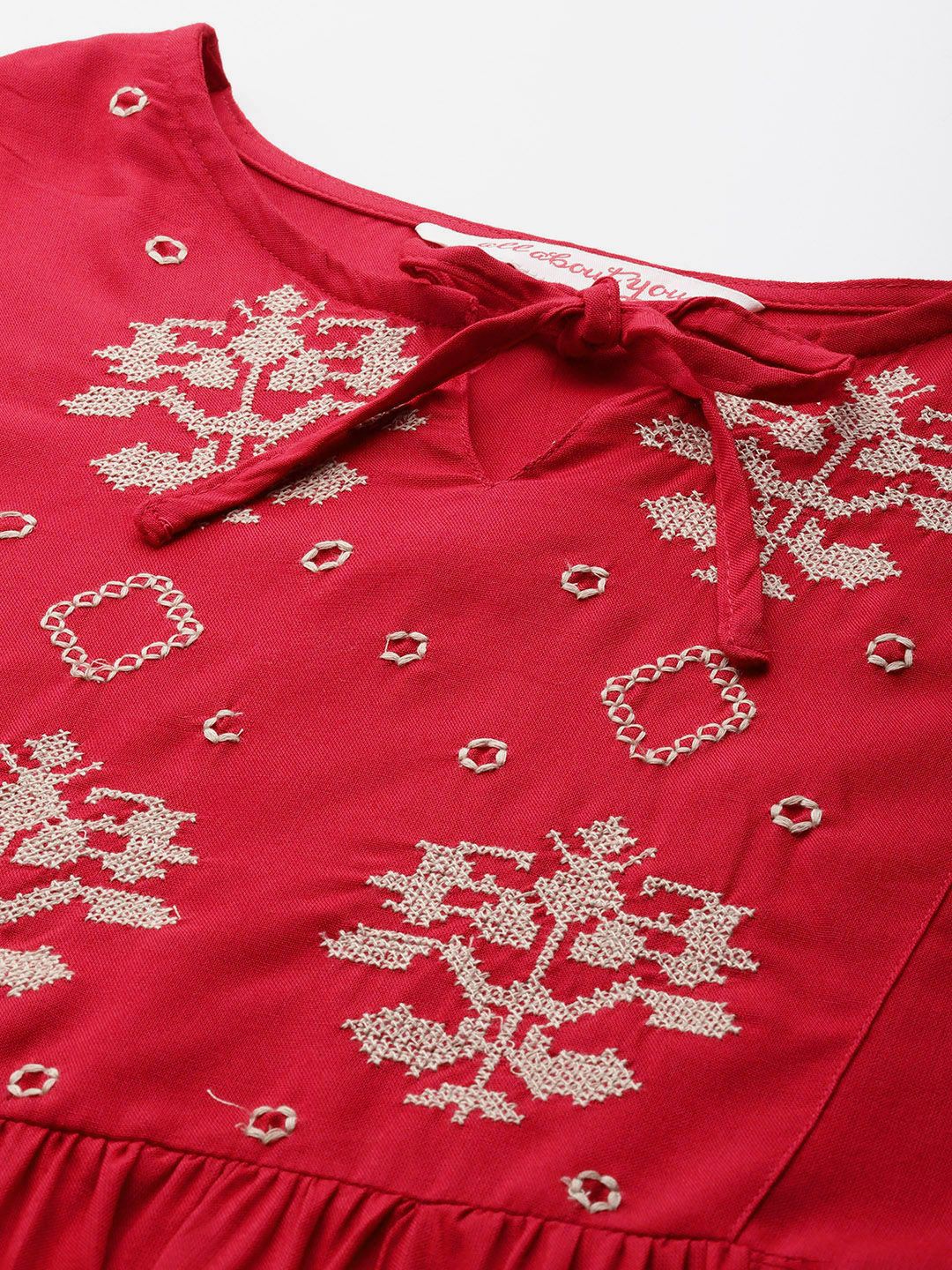 all about you Embroidered Tie-Up Neck Top - Image 2