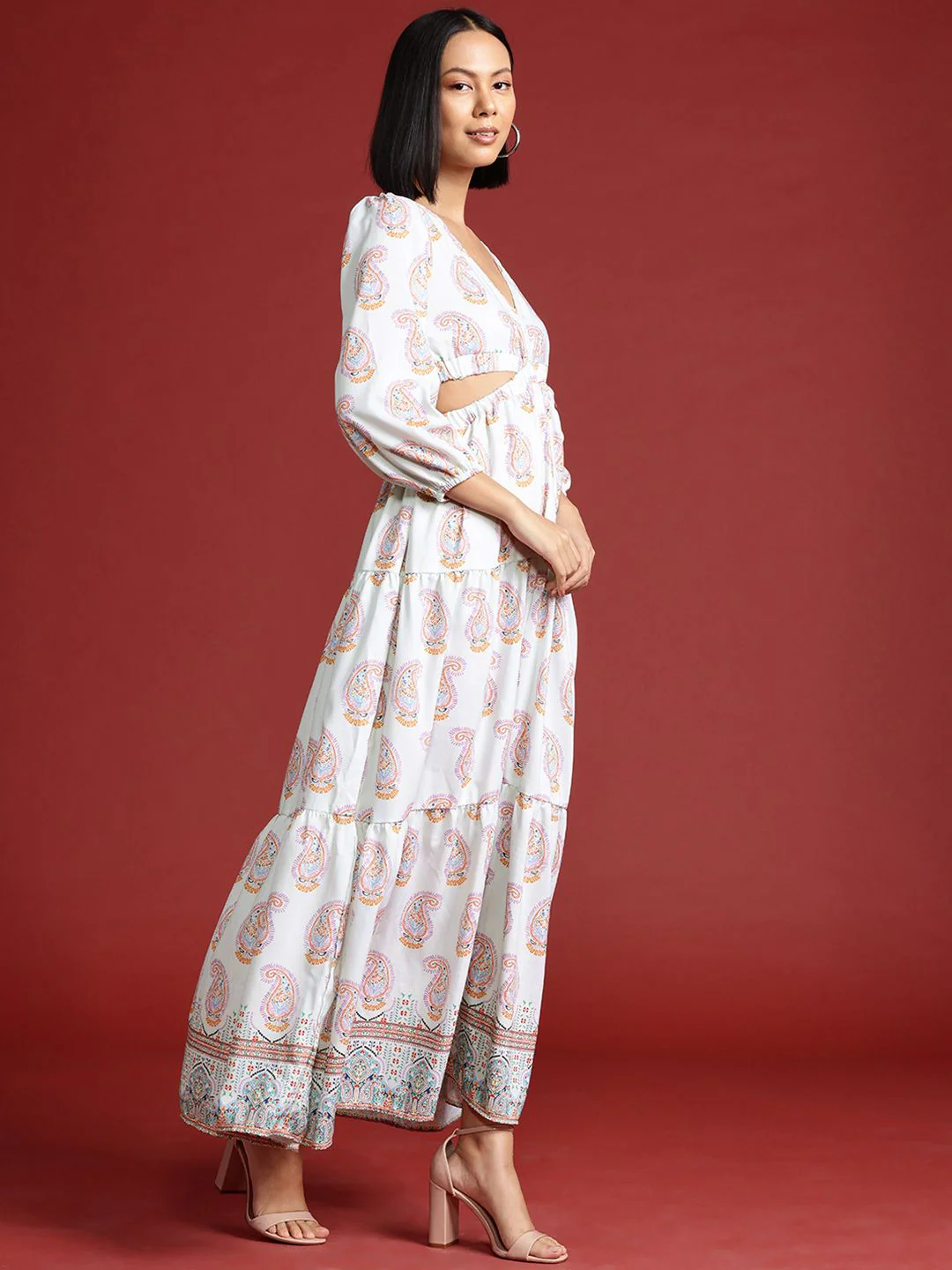 all about you Ethnic Motifs Print Cut-Out Maxi Dress - Image 3