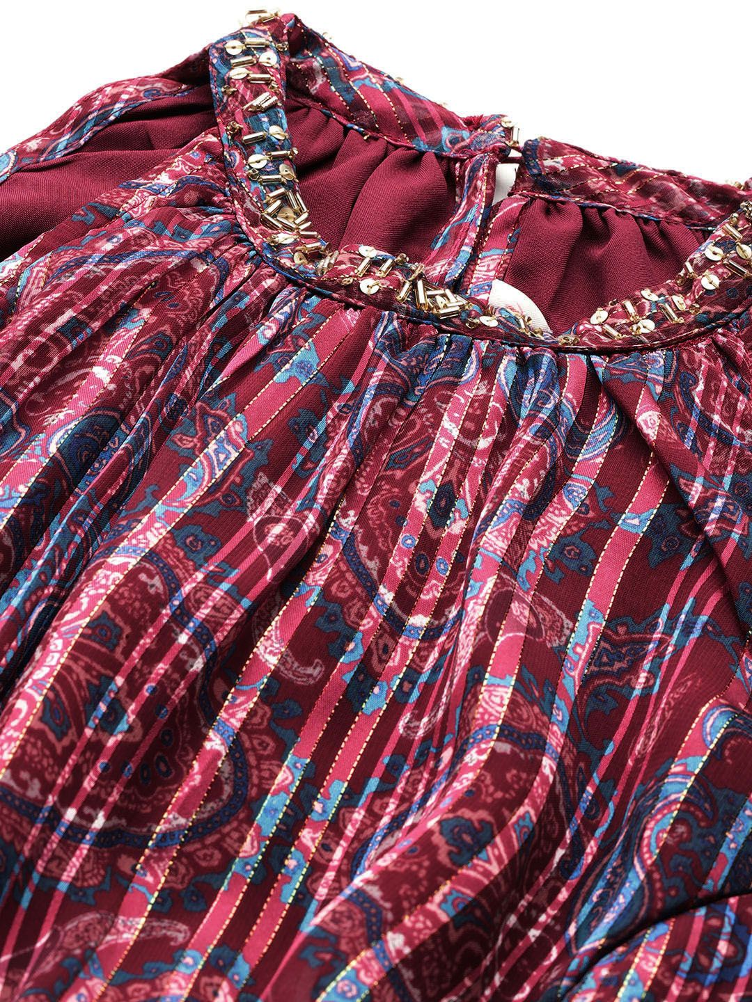 all about you Ethnic Motifs Printed Lurex Stripe Georgette Maxi Dress - Image 2