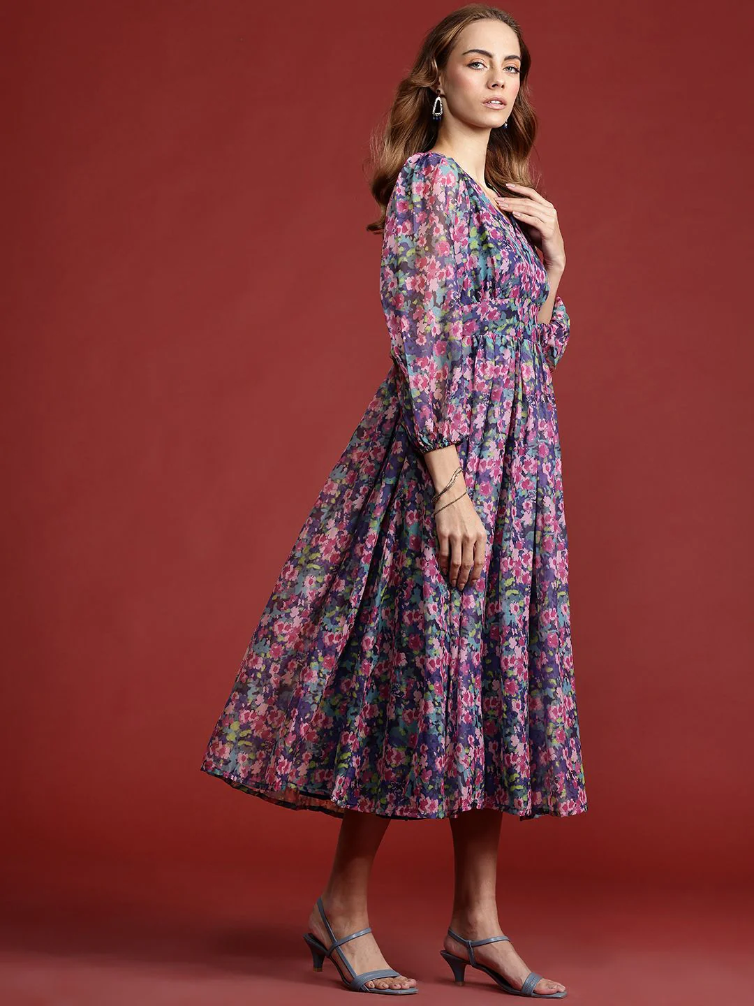 all about you Floral Print Puff Sleeve A-Line Midi Dress - Image 2