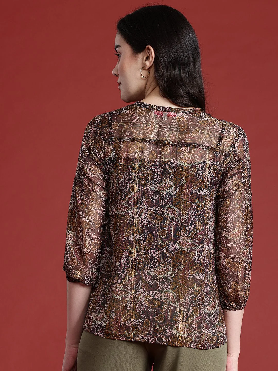 all about you Floral Print Puff Sleeves Sheer Top - Image 4