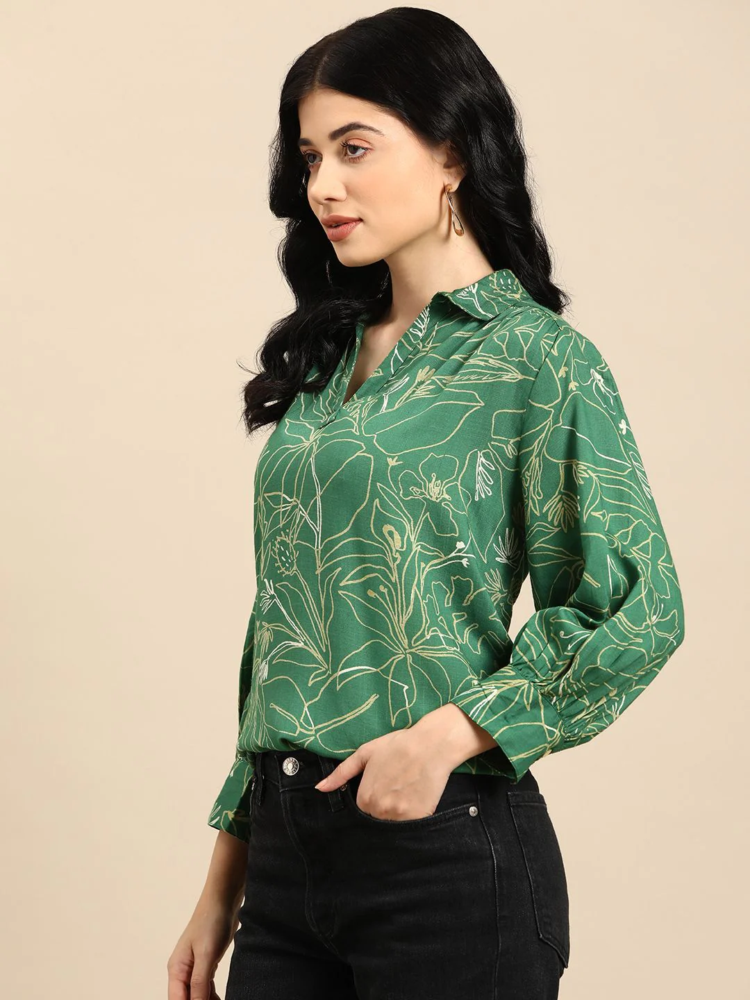 all about you Floral Print Puff Sleeves Shirt Style Top - Image 3