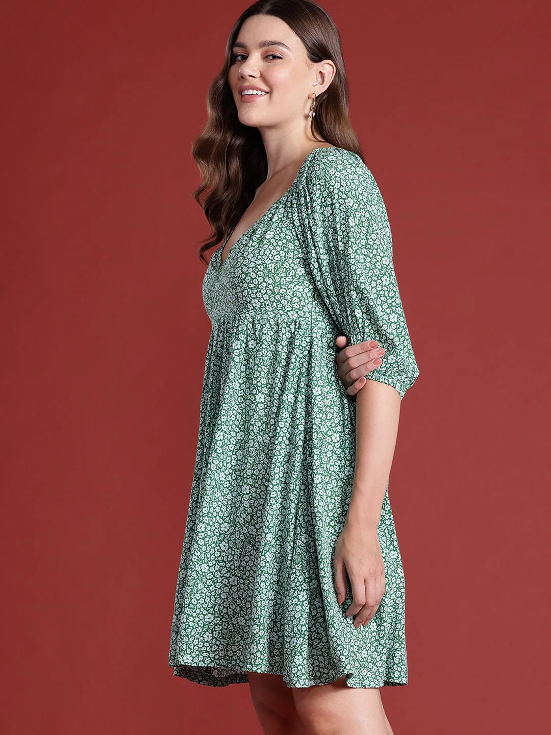all about you Floral Print Sweetheart Neck Empire Dress - Image 3