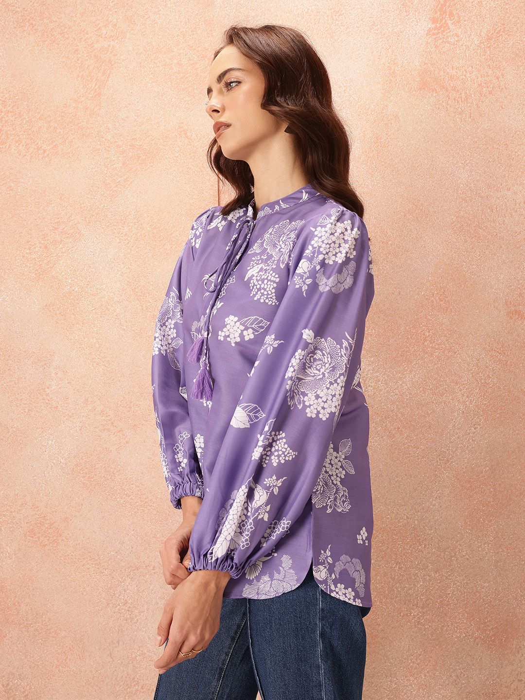 all about you Floral Print Tie-Up Neck Puff Sleeve Top - Image 5