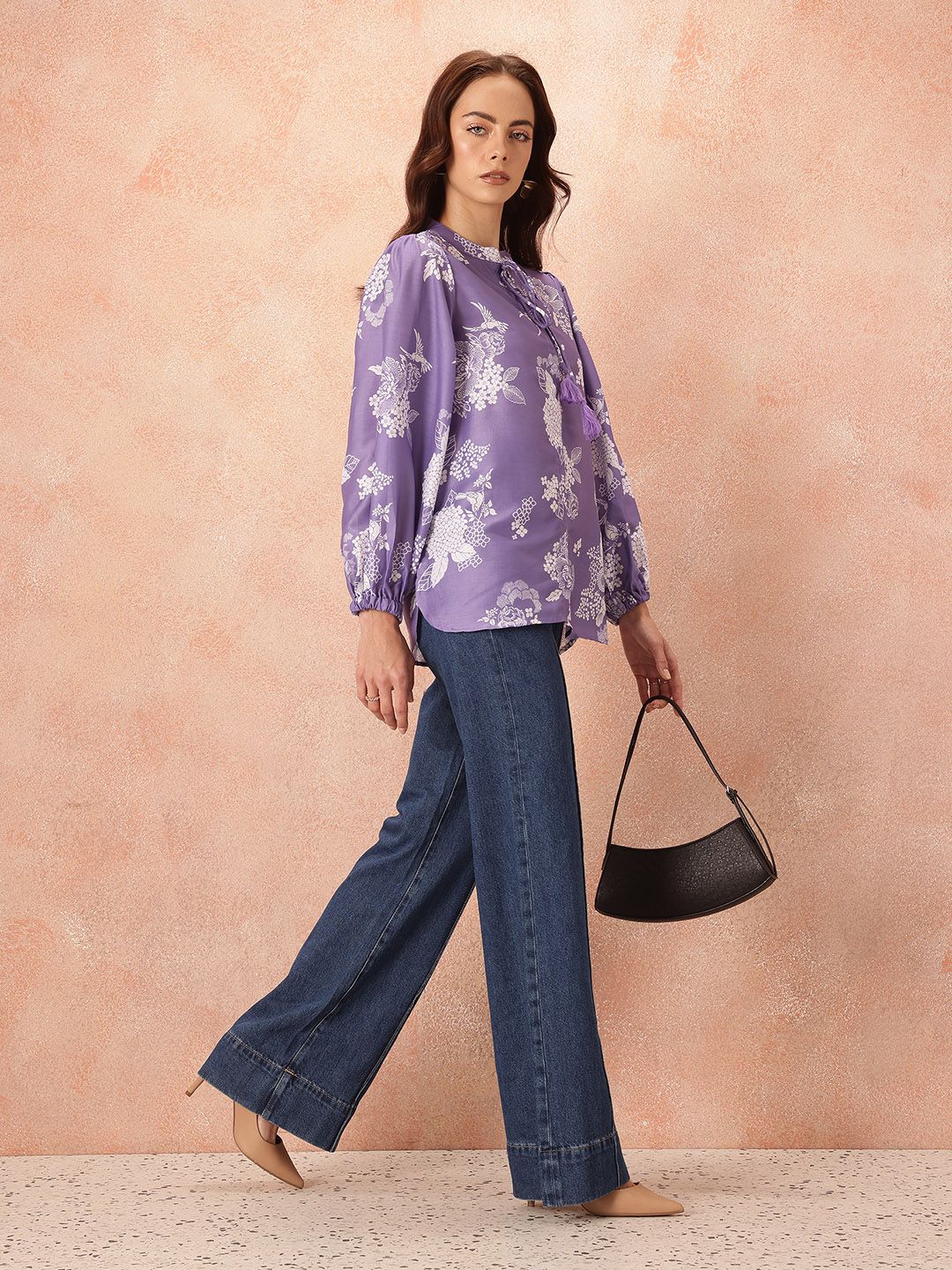 all about you Floral Print Tie-Up Neck Puff Sleeve Top - Image 6