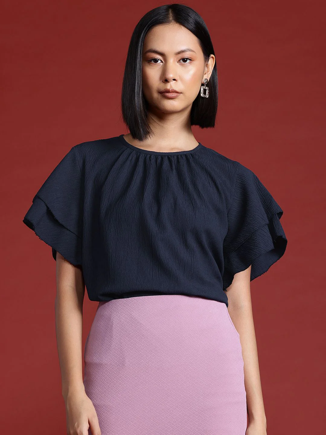 all about you Flutter Sleeve Ruffles Indigo Top - Image 2