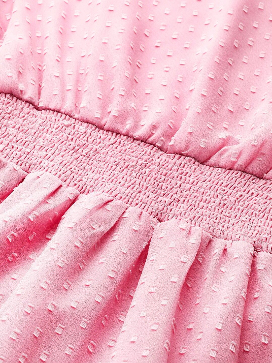 all about you Pink Dobby Weave Cinched Waist A- Line Dress - Image 2