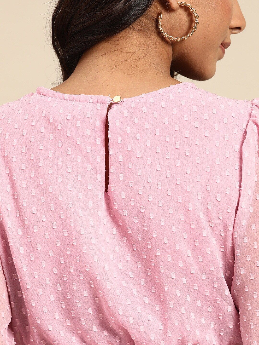 all about you Pink Dobby Weave Cinched Waist A- Line Dress - Image 7