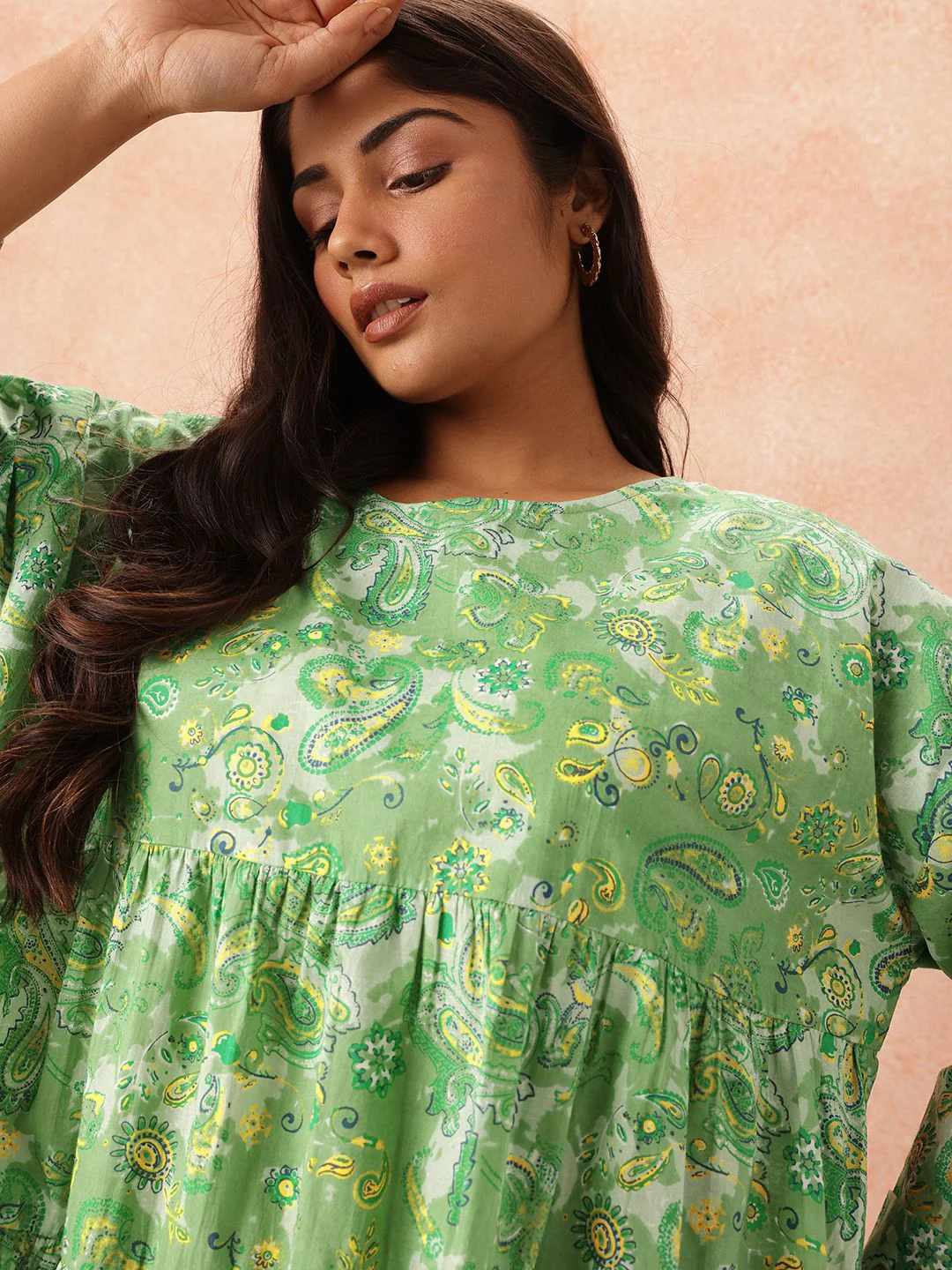 all about you Plus Size Paisley Printed Pure Cotton Tiered Empire Top with Palazzos - Image 2