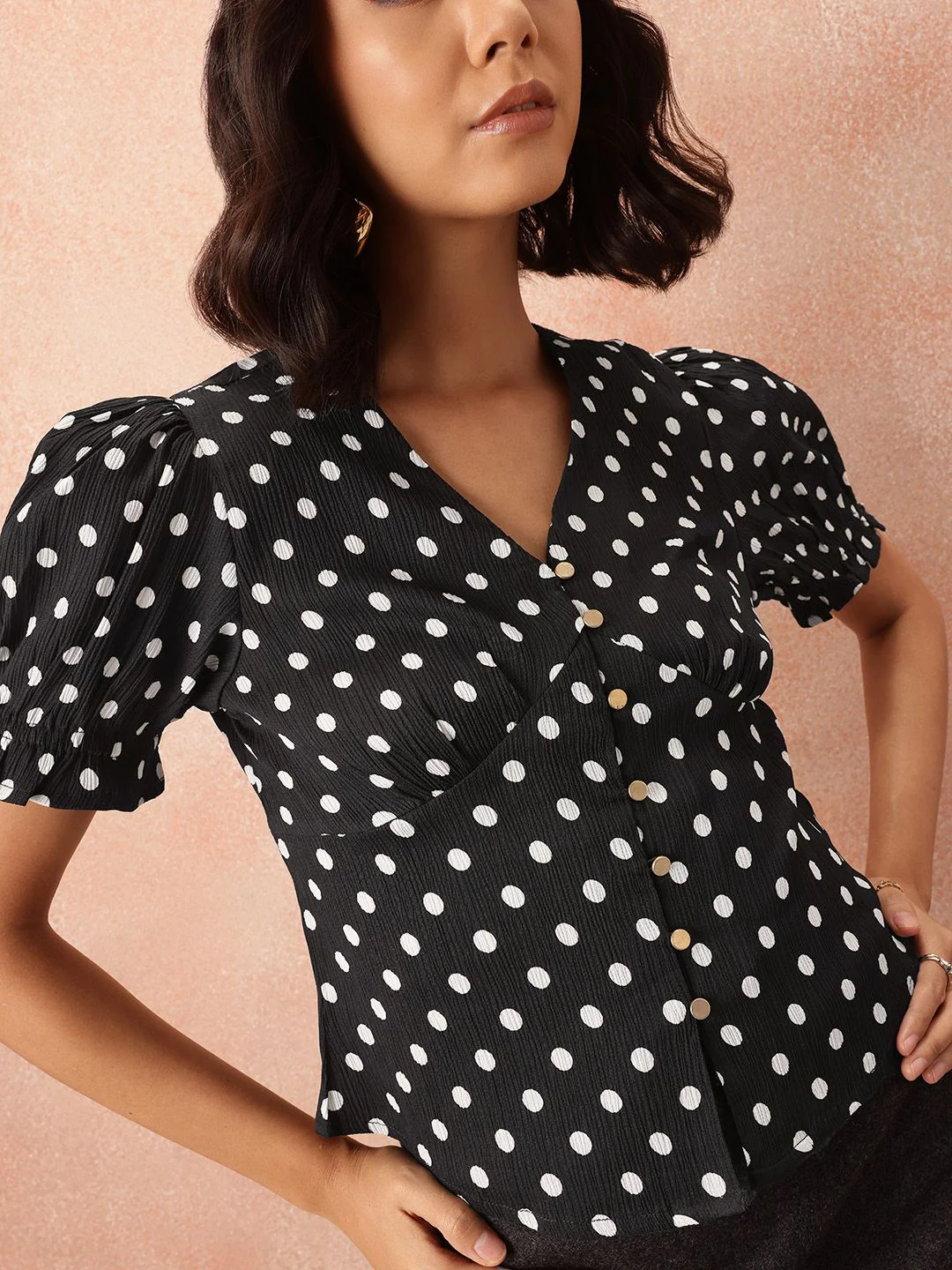 all about you Polka Dot Print Shirt Style Top - Image 3