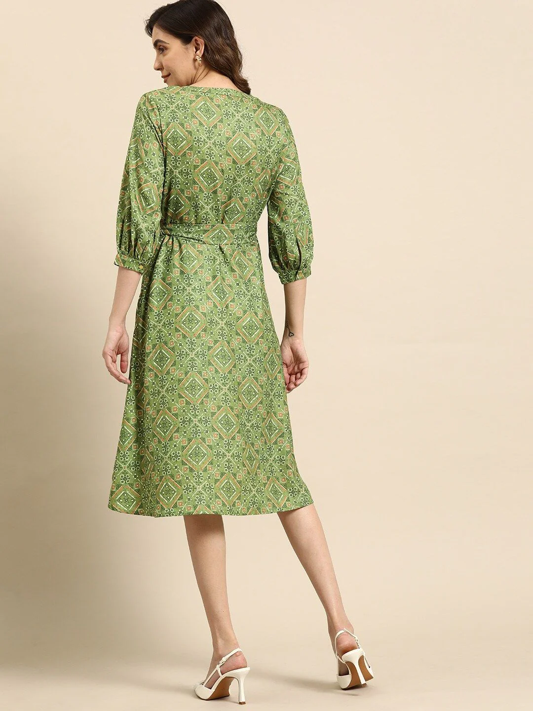 all about you Printed A-Line Ethnic Dress with Belt - Image 5