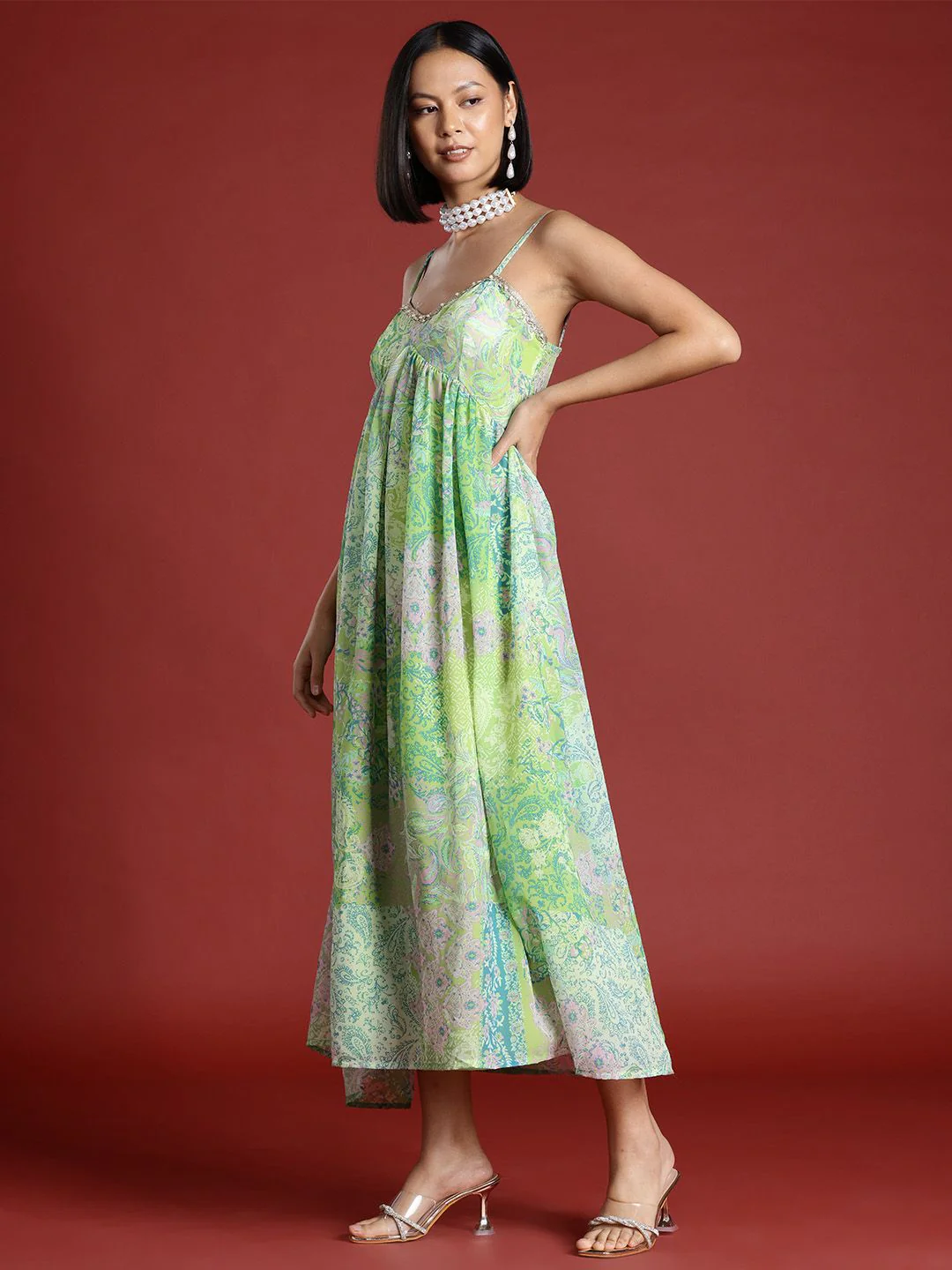 all about you Printed Ethnic Maxi Dress with Dupatta - Image 3
