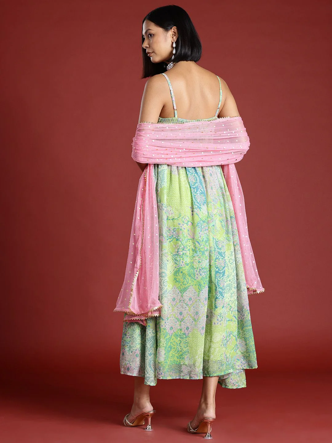 all about you Printed Ethnic Maxi Dress with Dupatta - Image 5