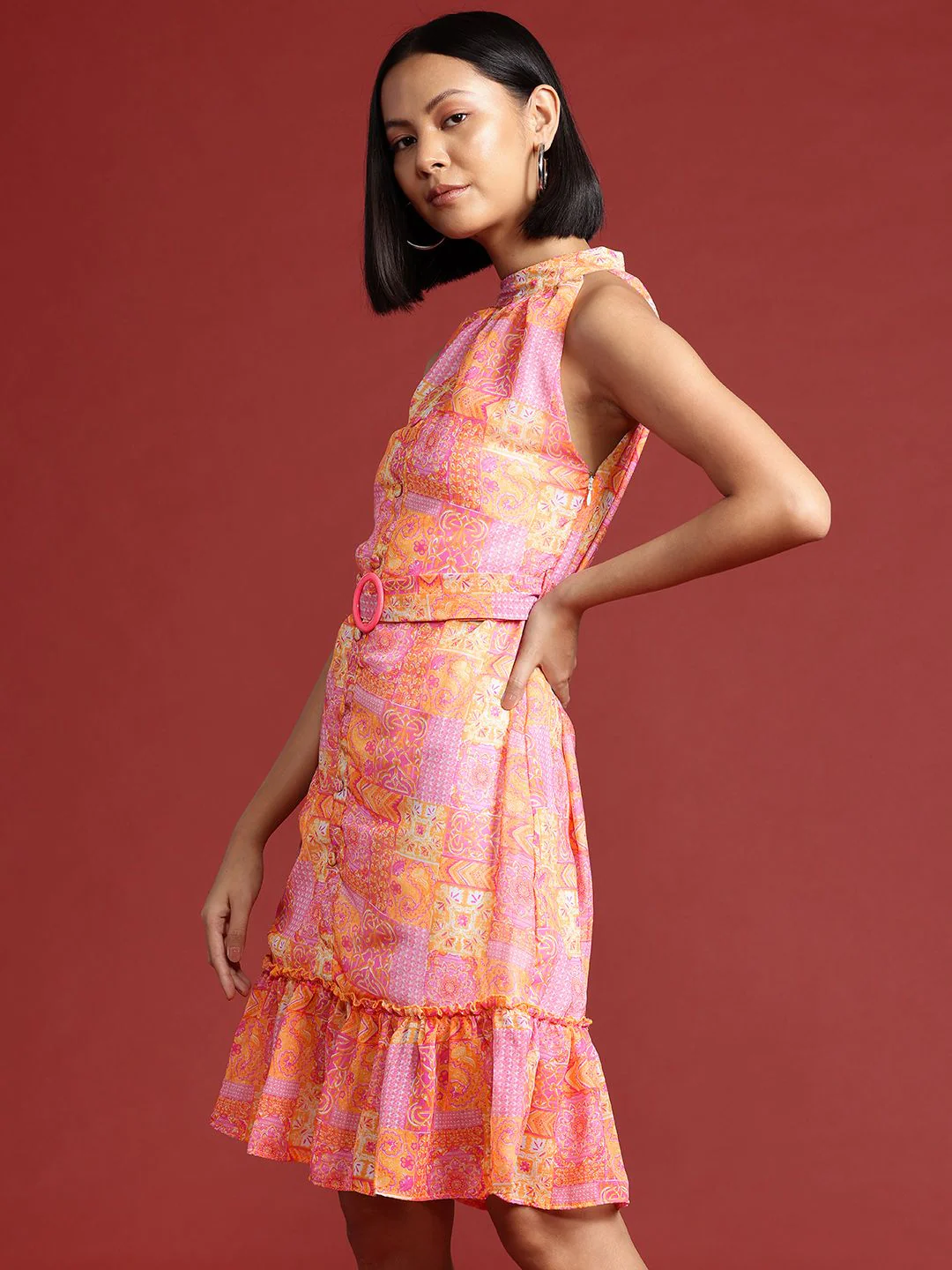 all about you Printed Ruched Halter Neck A-Line Dress - Image 5