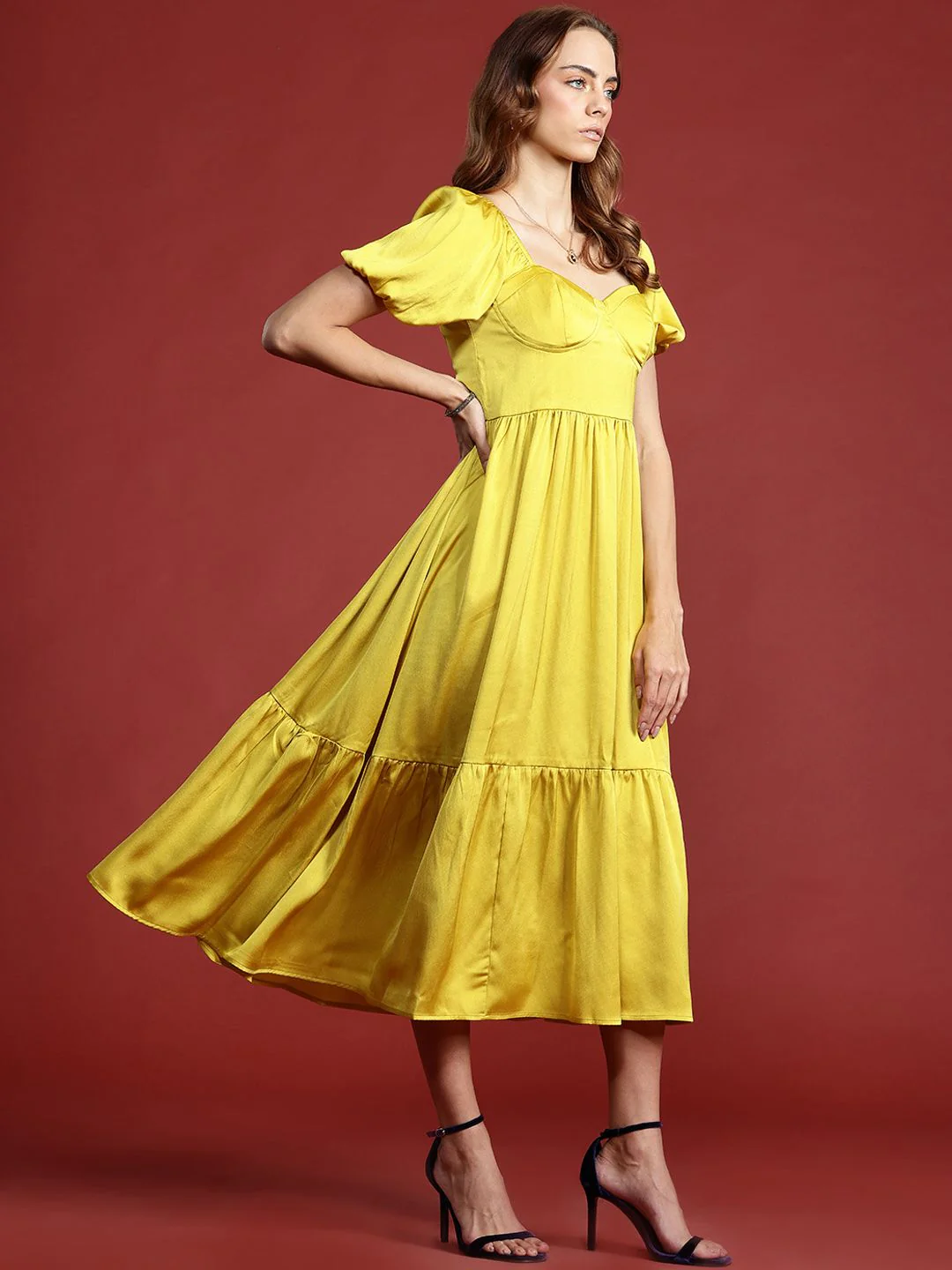 all about you Puff Sleeve A-Line Tiered Midi Dress - Image 5