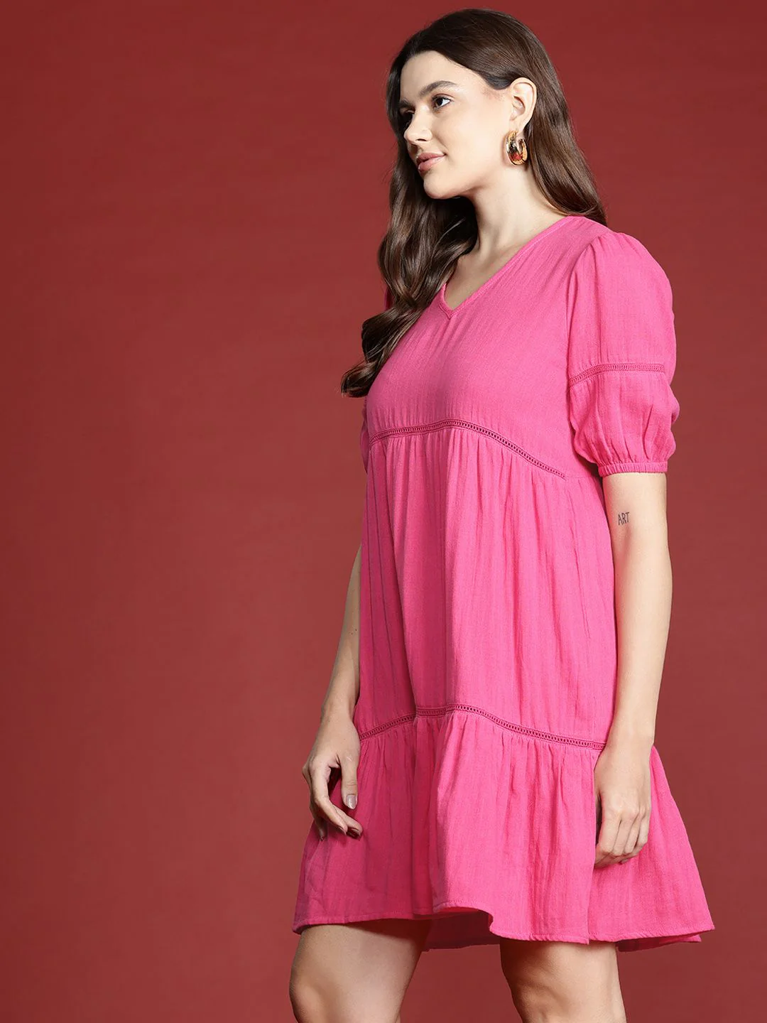 all about you Puff Sleeve Pure Cotton A-Line Dress - Image 3