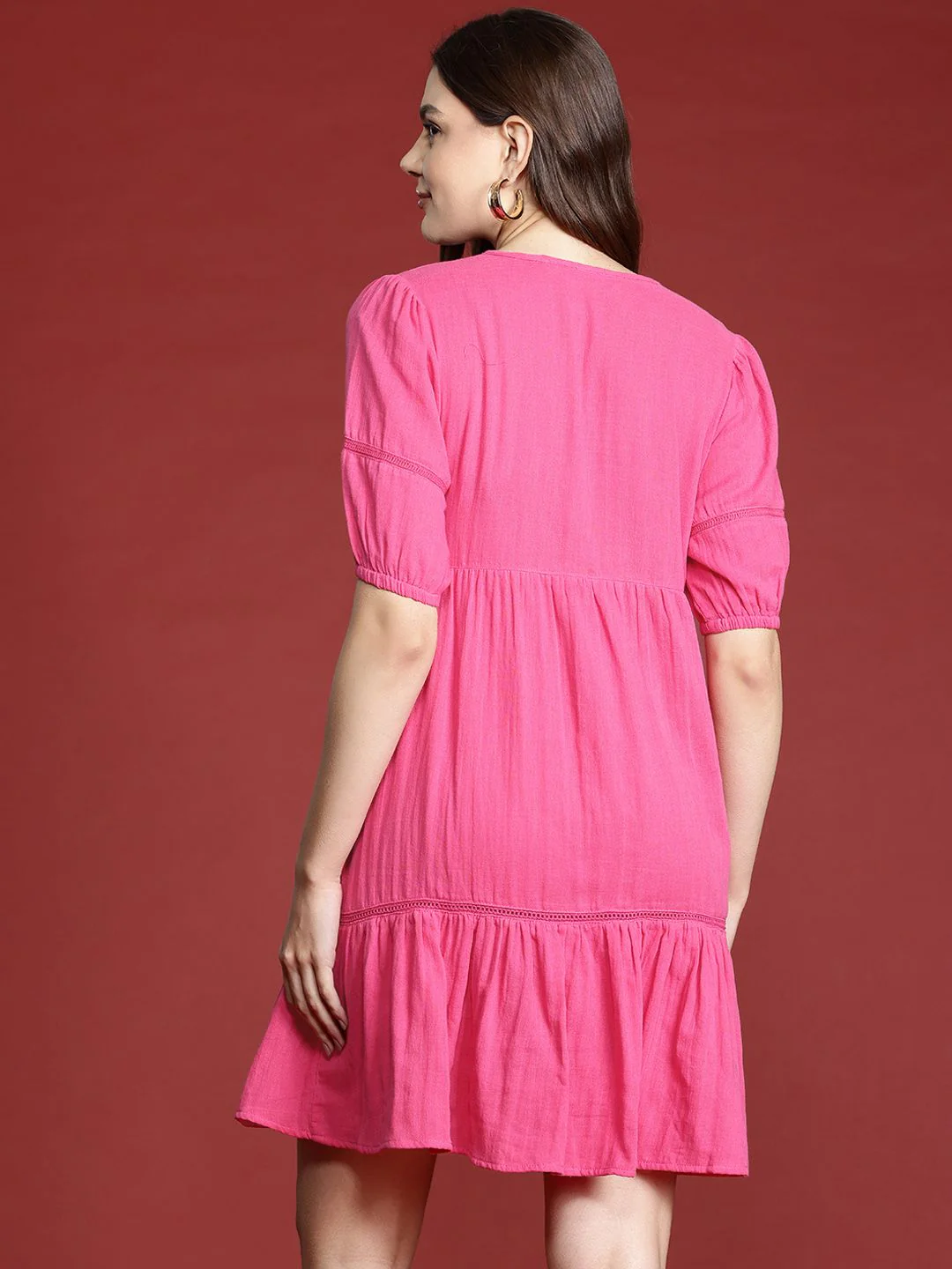 all about you Puff Sleeve Pure Cotton A-Line Dress - Image 5