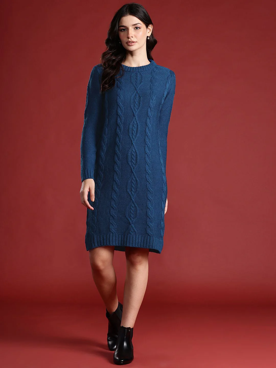 all about you Pure Acrylic Cable Knit Sweater Dress