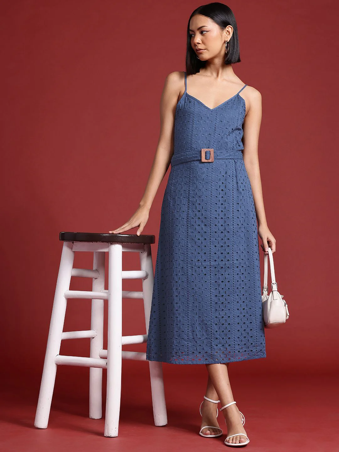all about you Schiffli Cotton A-Line Midi Dress with Belt - Image 4