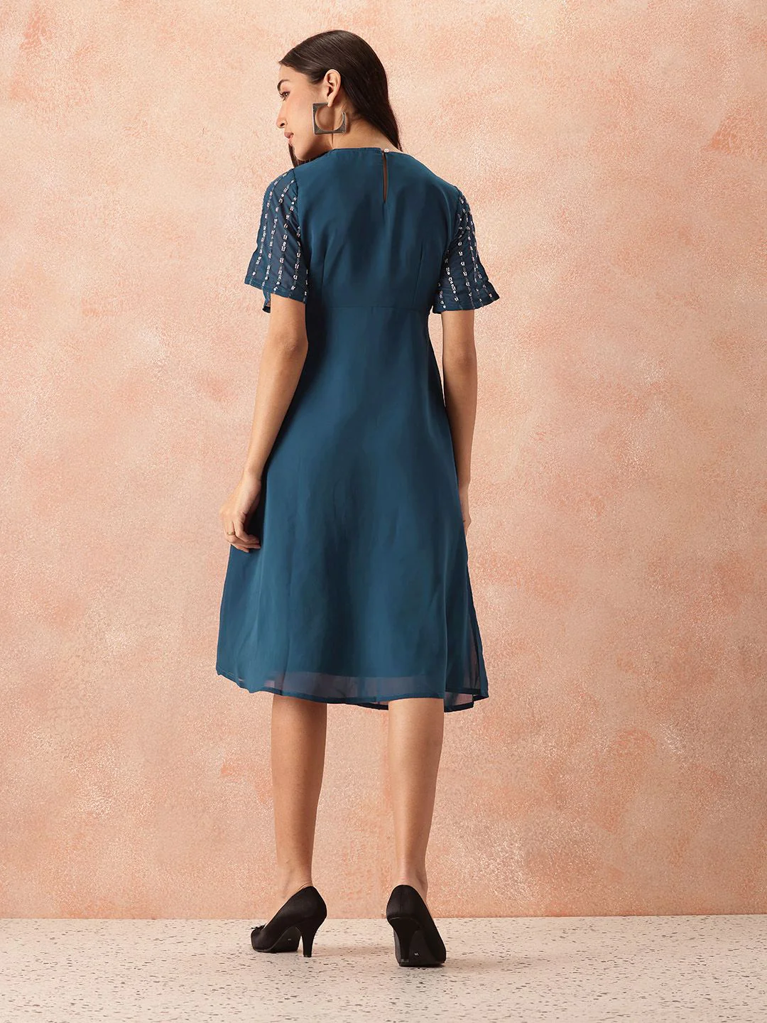 all about you Sequined Flared Sleeves Fit & Flare Dress - Image 6