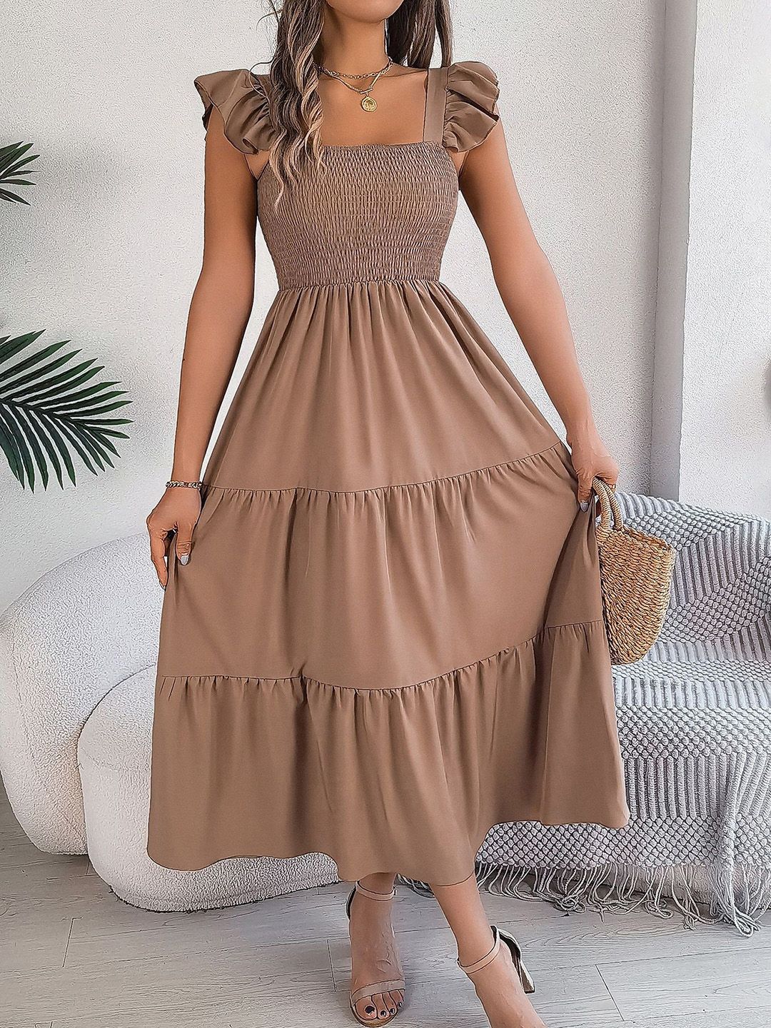 all about you Smocked Flutter Sleeve Maxi Dress
