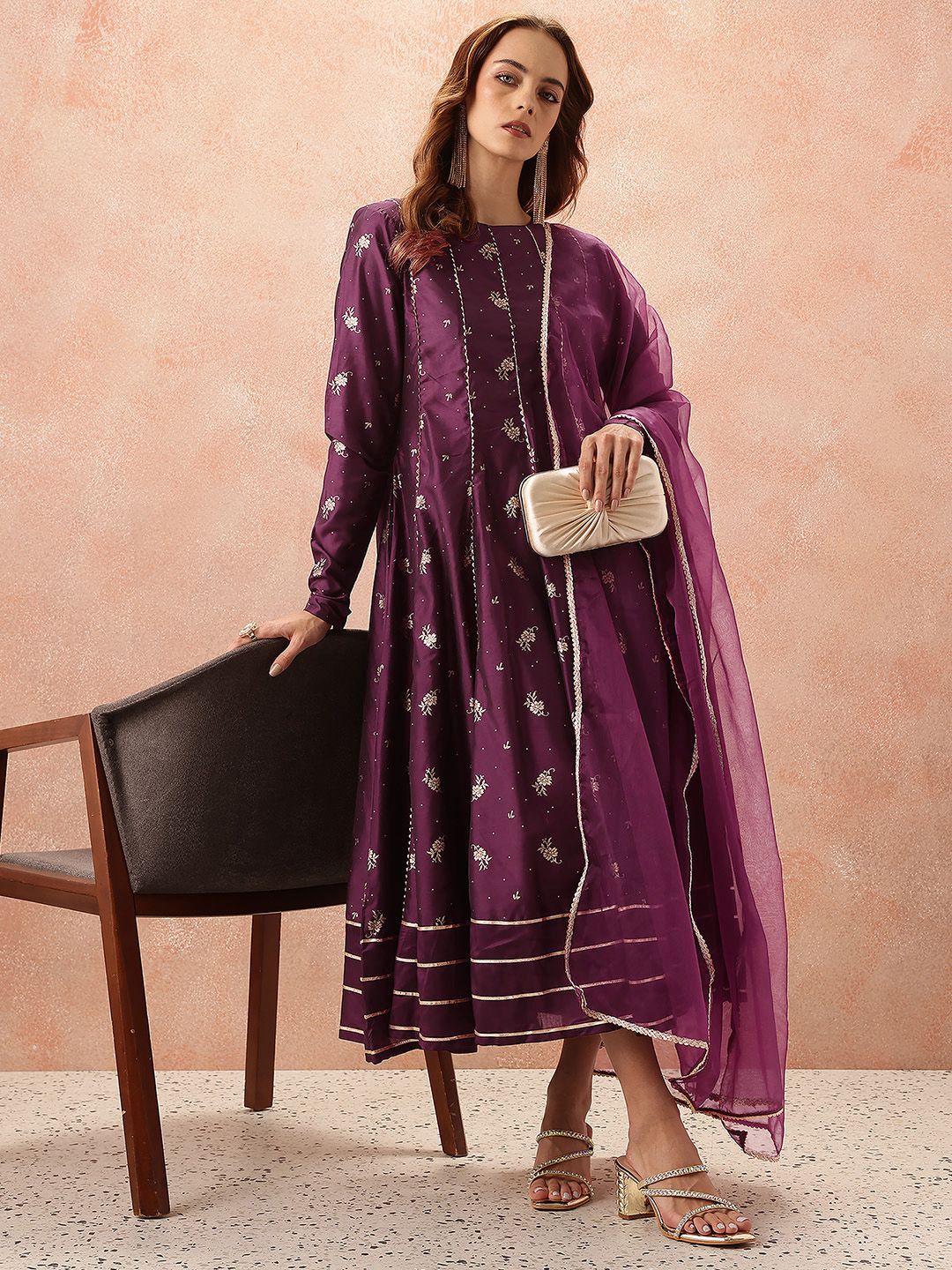 all about you Thread Work & Sequinned Yoke Design Empire Ethnic Dress