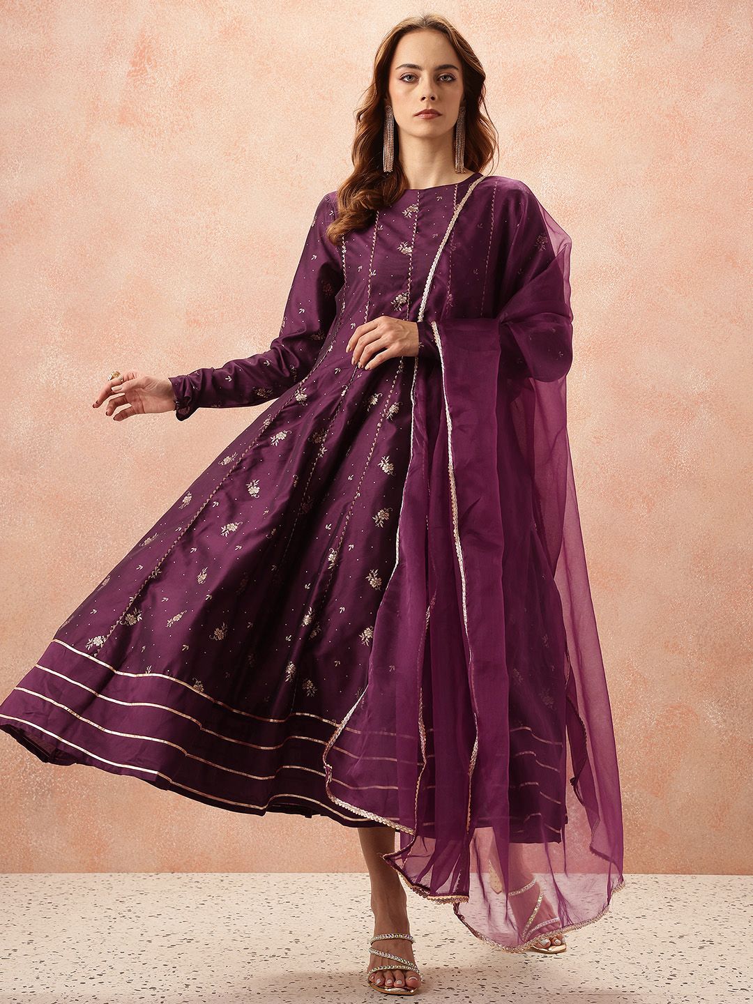 all about you Thread Work & Sequinned Yoke Design Empire Ethnic Dress - Image 5
