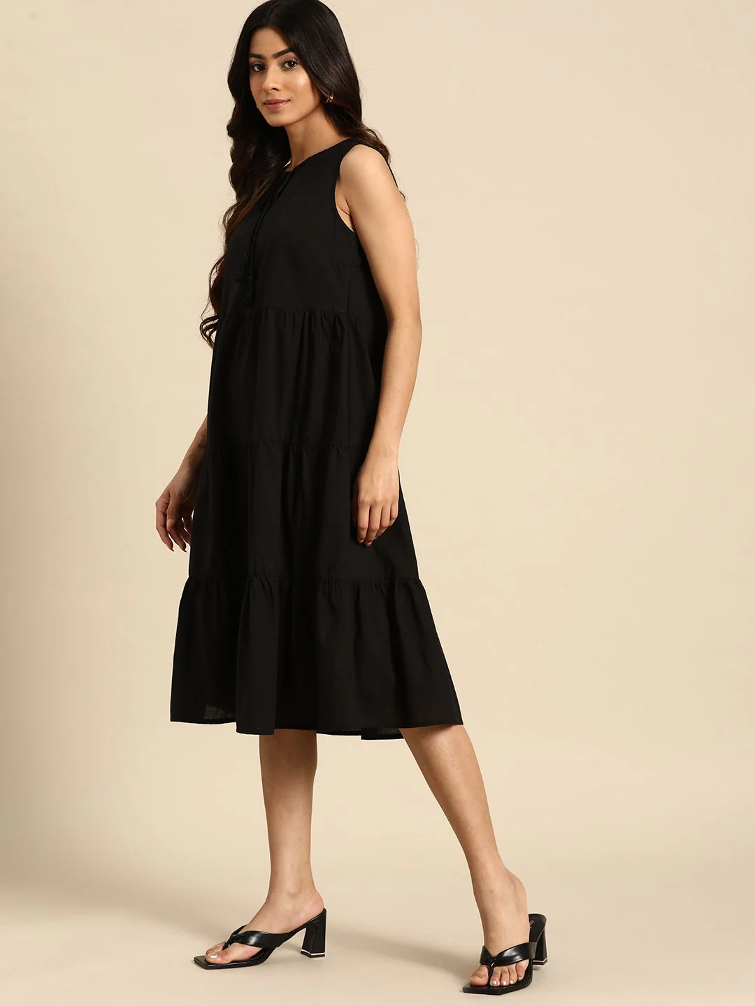 all about you Tie-Up Neck Pure Cotton Tiered A-Line Dress - Image 5