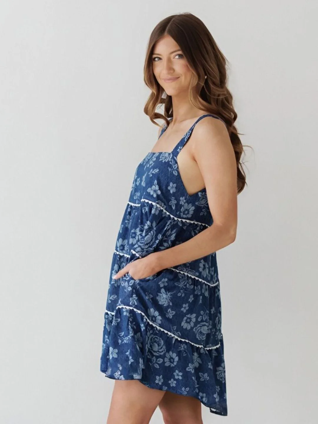 all about you Tropical Printed Shoulder Straps Tiered A-Line Mini Dress - Image 3