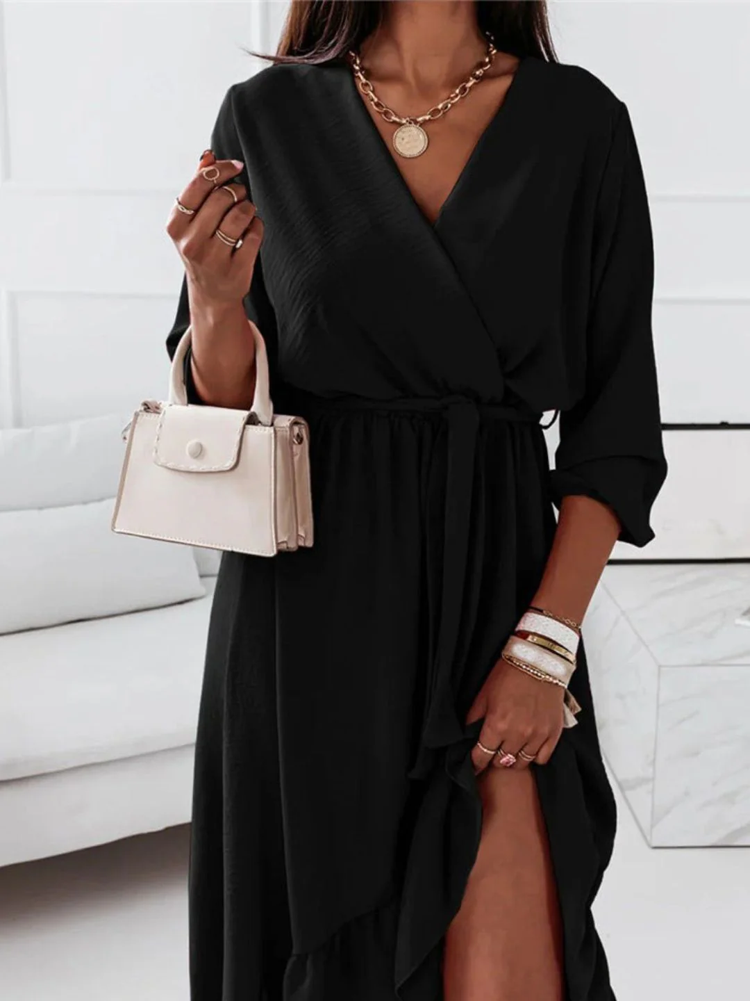 all about you V-Neck Wrap Ruffled Dress - Image 2
