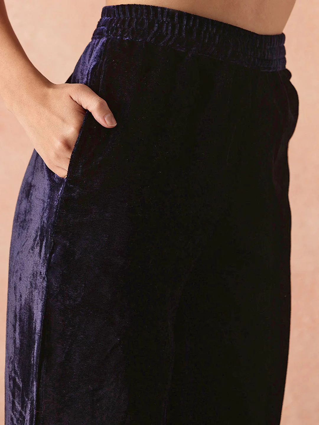 all about you Velvet Finish Floral Embroidered Gotta Patti Kurta with Trousers - Image 3
