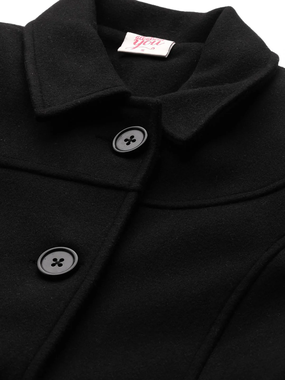 all about you Women Black Solid Longline Overcoat - Image 2