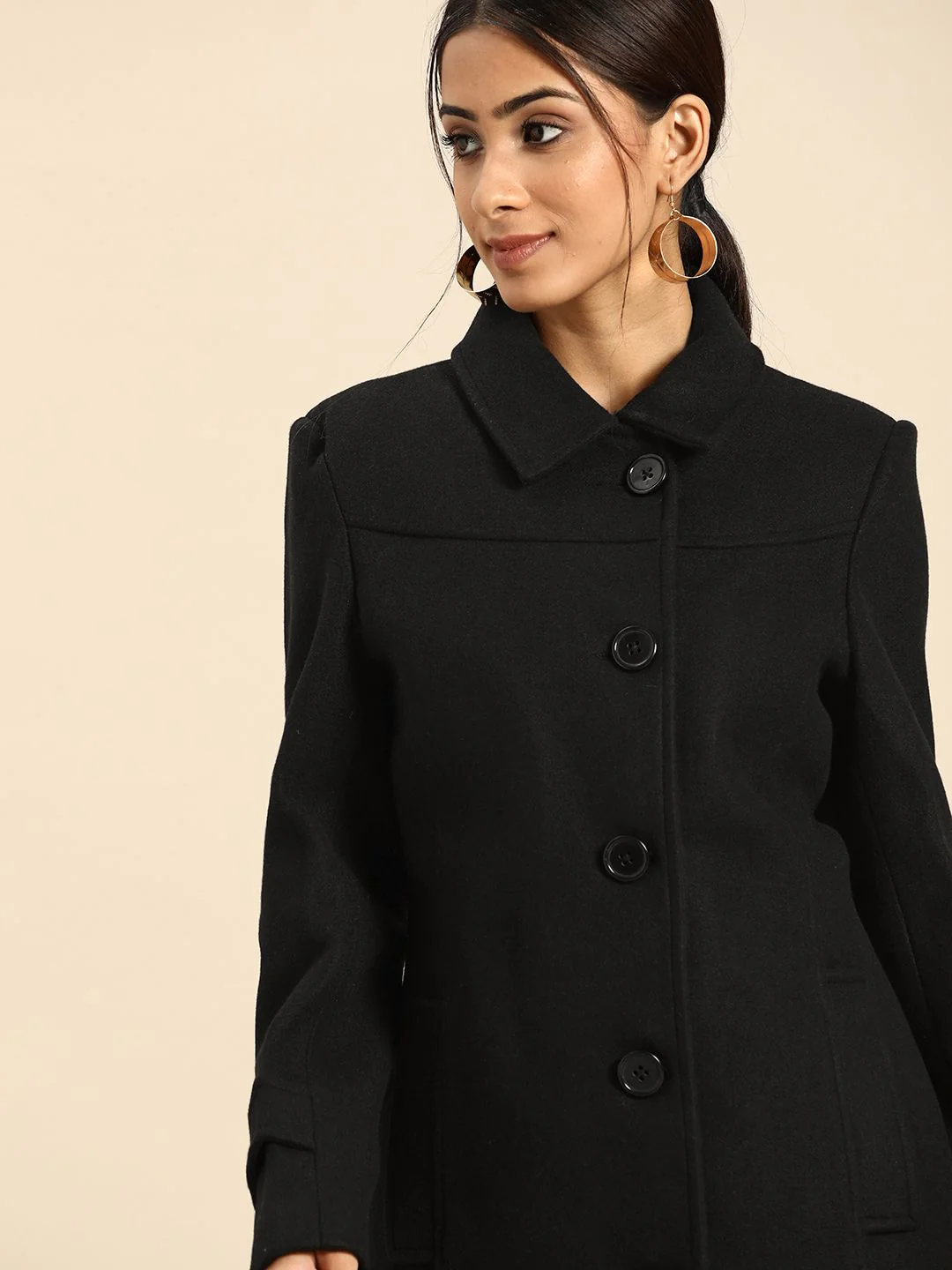 all about you Women Black Solid Longline Overcoat - Image 3