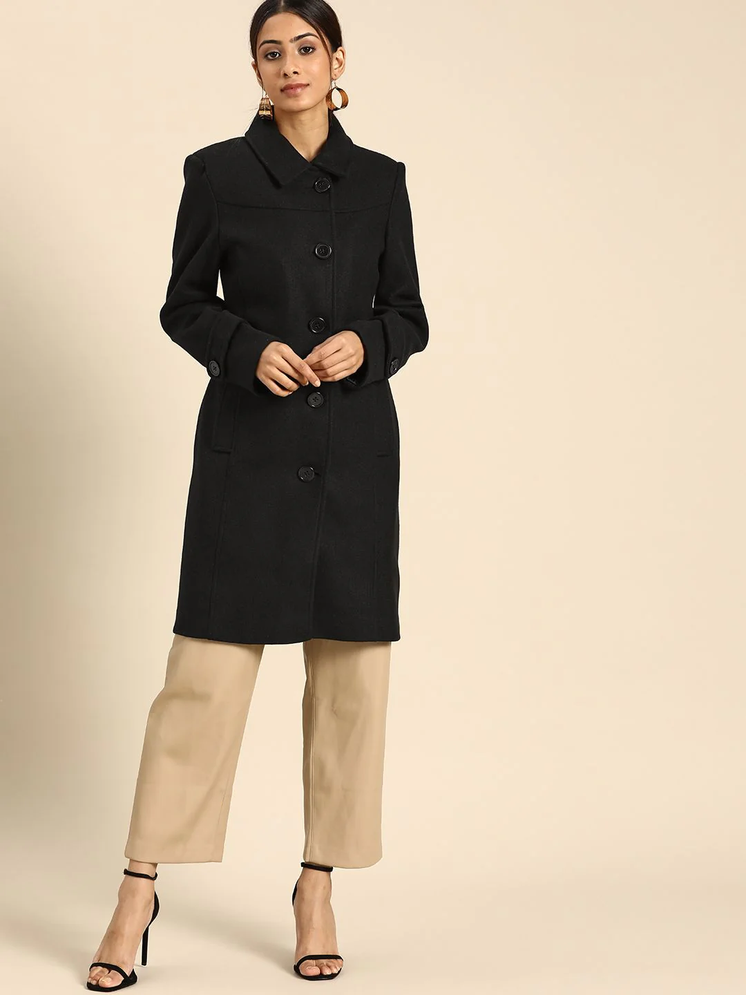 all about you Women Black Solid Longline Overcoat - Image 6
