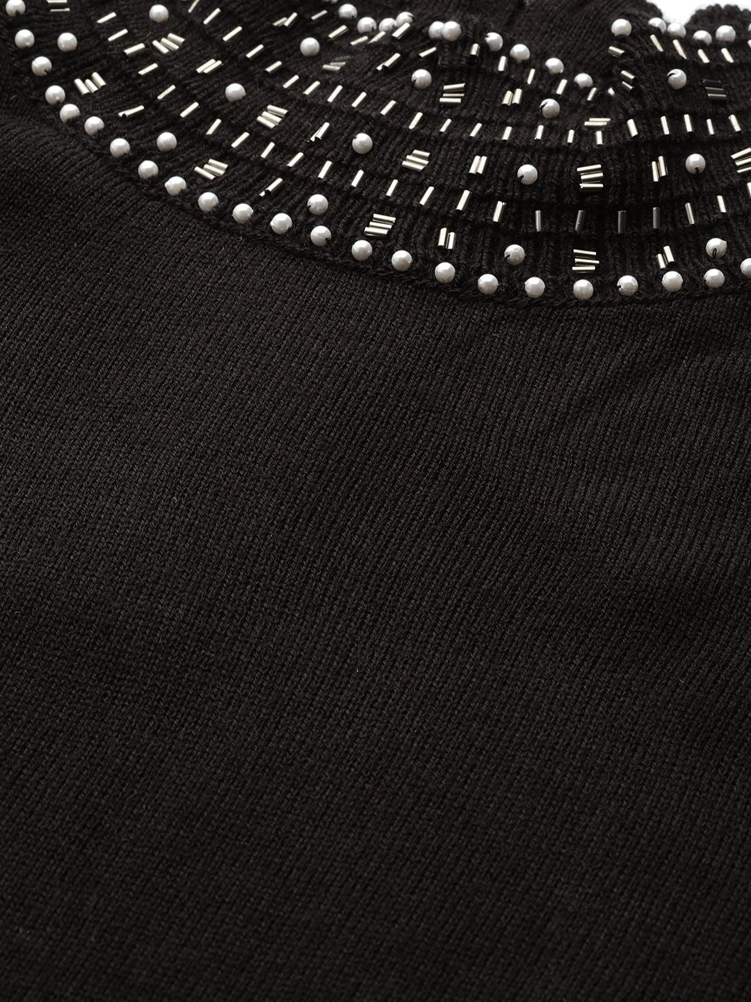 all about you Women Black Solid Turtle Embellished Neck Pullover - Image 2