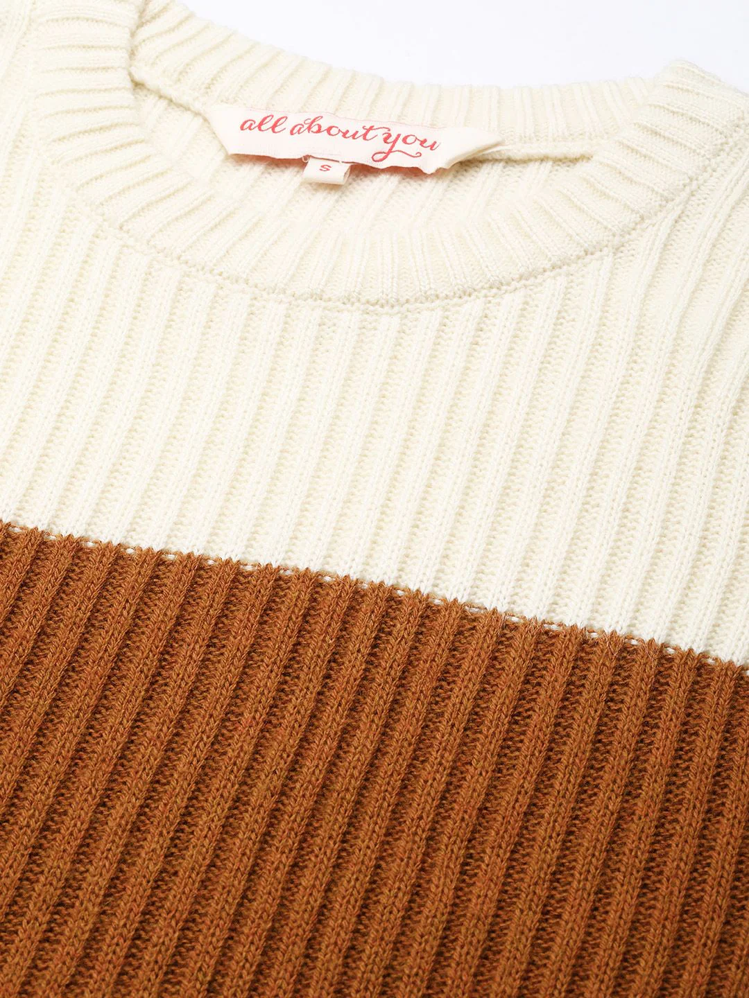 all about you Women Brown & Beige Colourblocked Pullover Sweater - Image 2