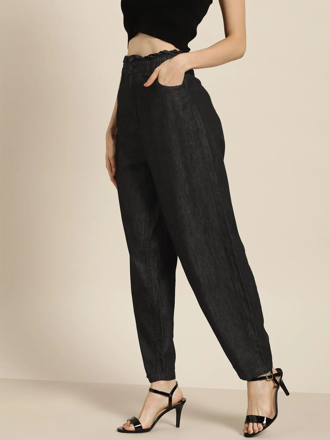 all about you Women Charcoal Grey Pure Cotton Tapered Fit High-Rise Jeans - Image 2