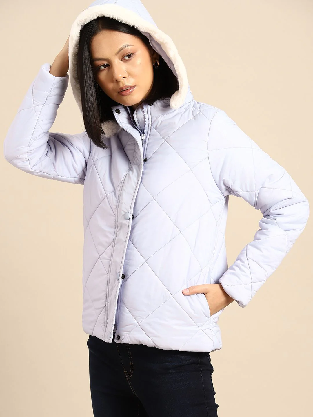 all about you Women Faux Fur Quilted Jacket - Image 3