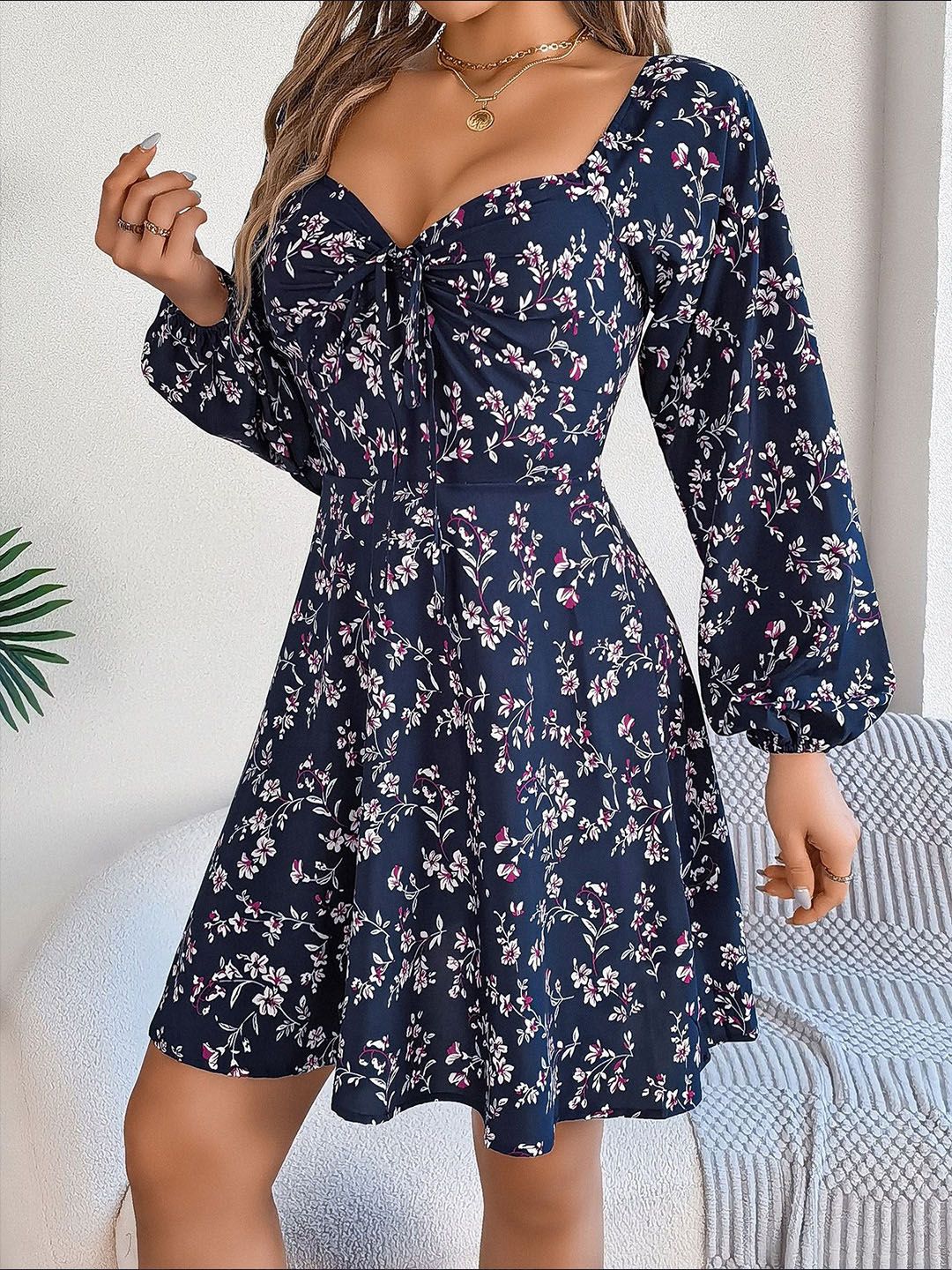 all about you Women Floral Print Puff Sleeve Fit & Flare Dress - Image 5