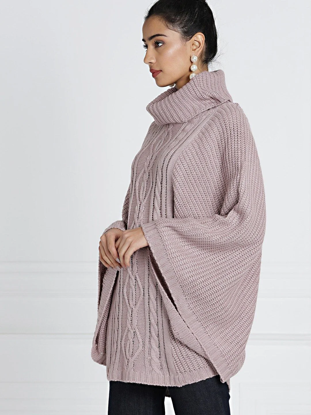 all about you Women Lavender Cable Knit Poncho - Image 3