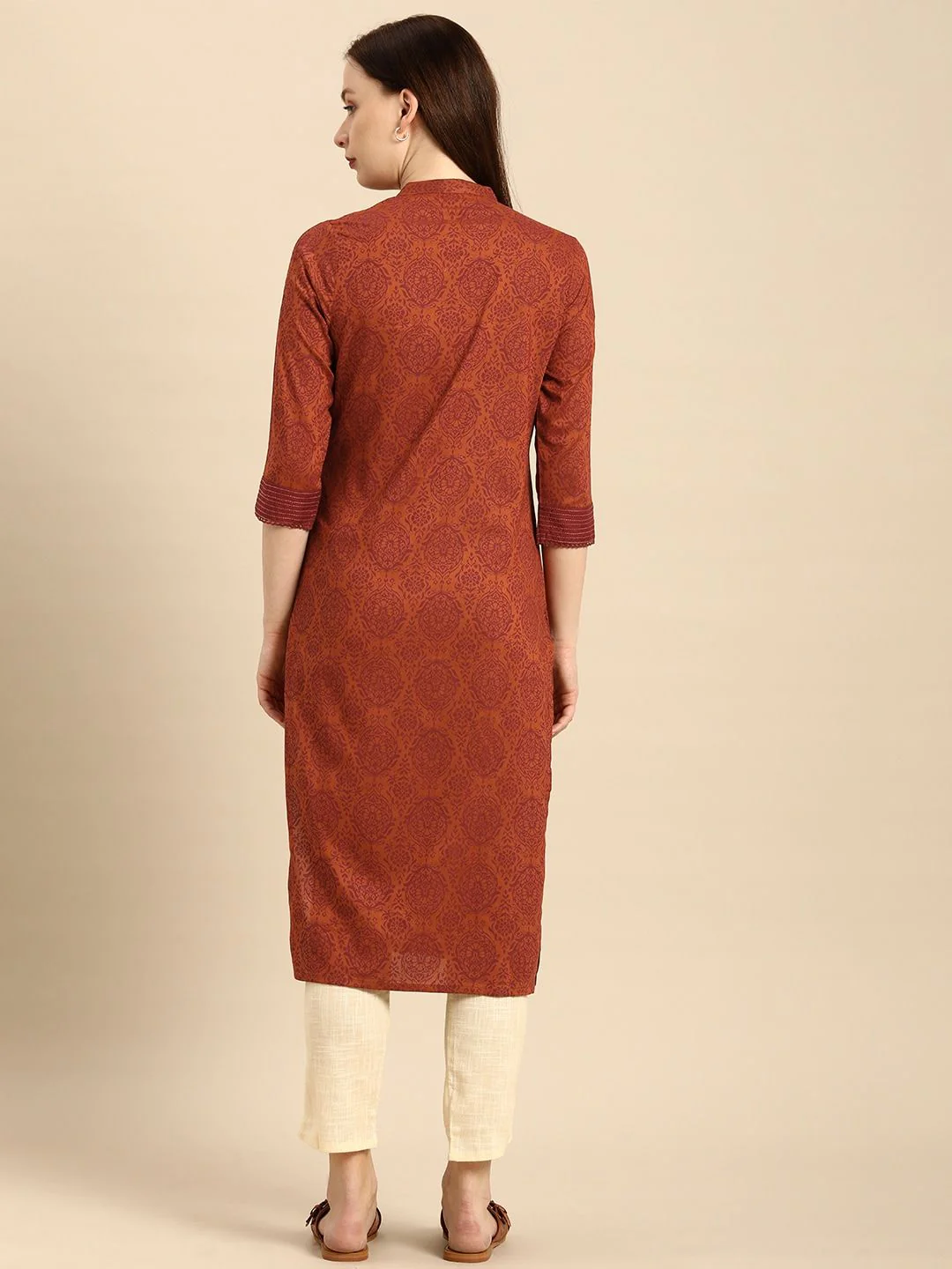 all about you Women Rust Brown Ethnic Motifs Printed Straight Kurta - Image 4