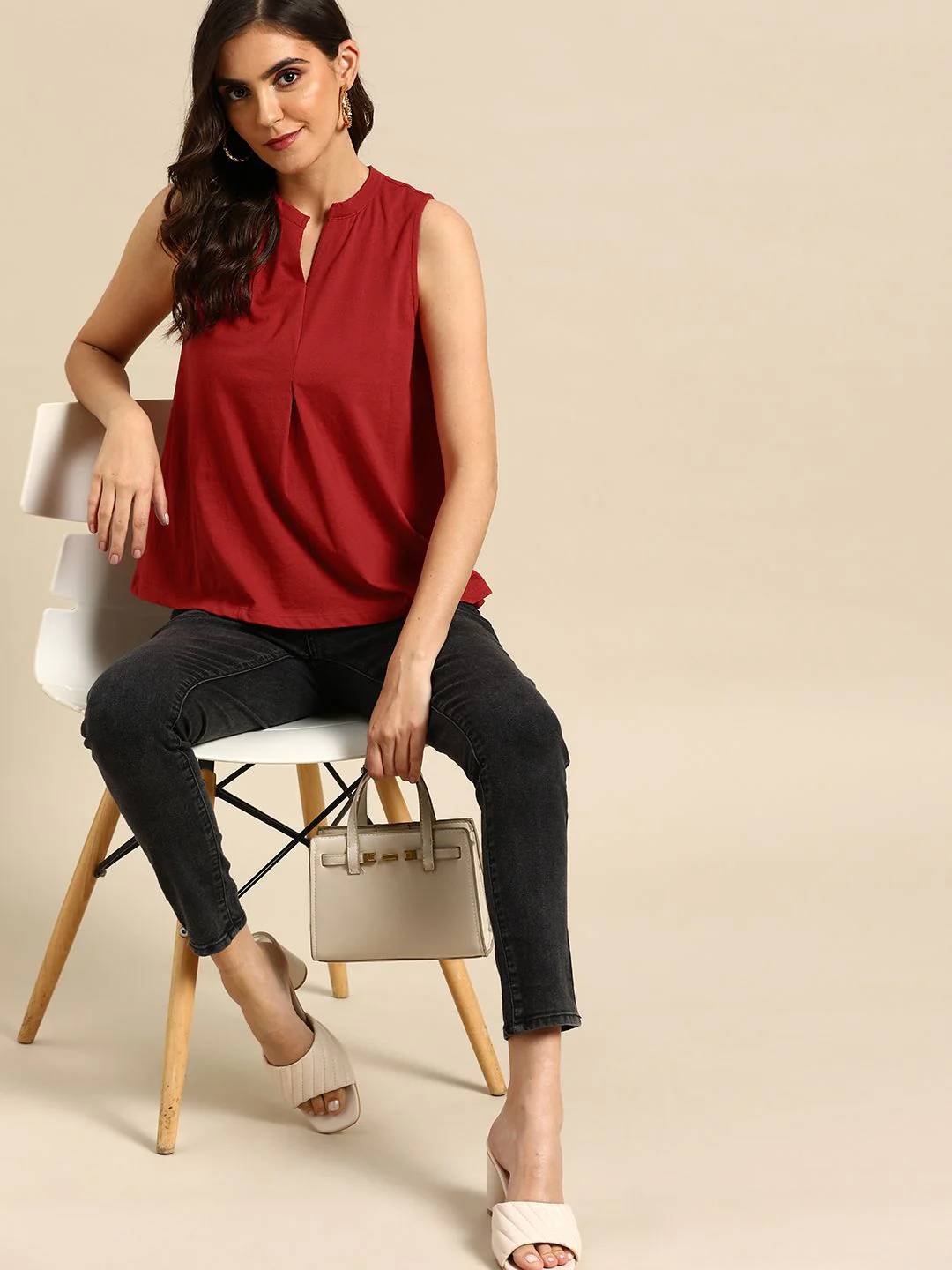 all about you Women Rust Red Solid Top