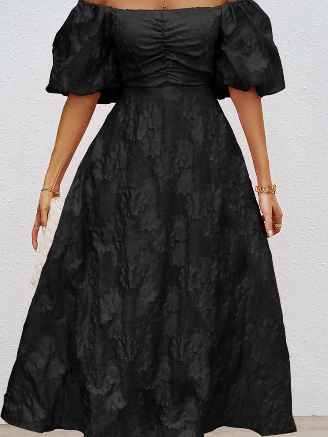 all about you Women Self Design Off-Shoulder Flared Sleeve Fit & Flare Midi Dress - Image 2